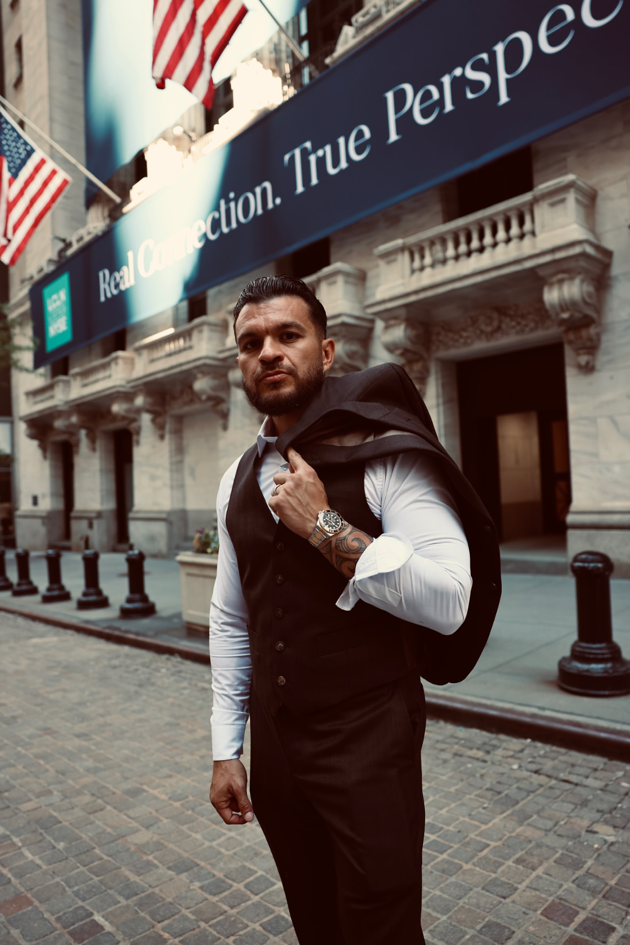 Andrew, founder of Stock Market Wolf, outside the New York Stock Exchange